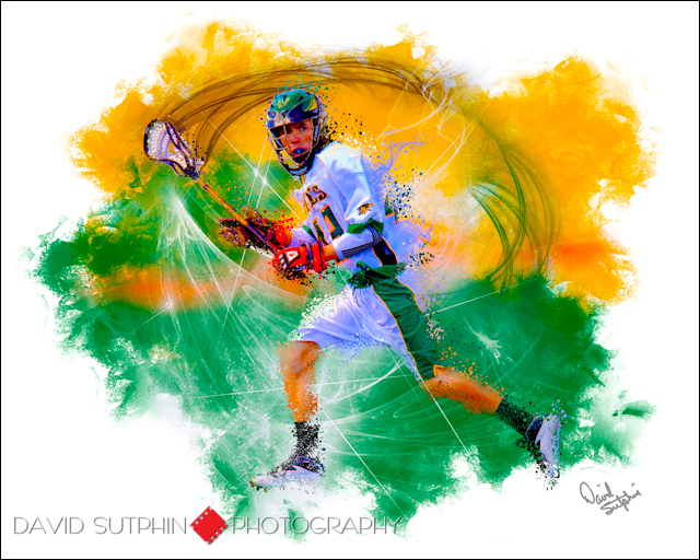 Illustration created from a photograph of a Mountain Vista High School Boy's Lacross player.