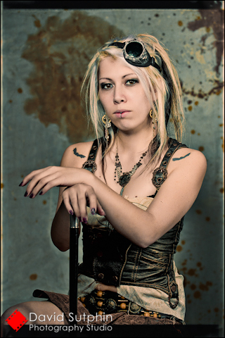 Steampunk girl posing for portrait. Steampunk photography.